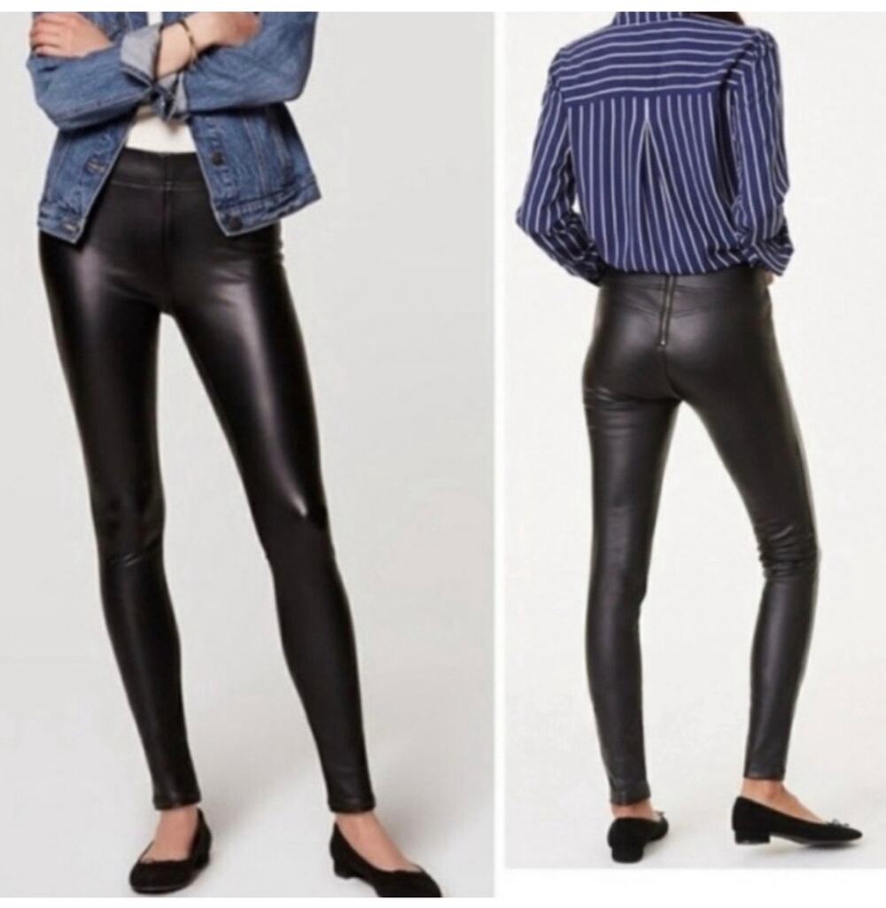 LOFT Womens black faux leather legging pants w zipper Size 8